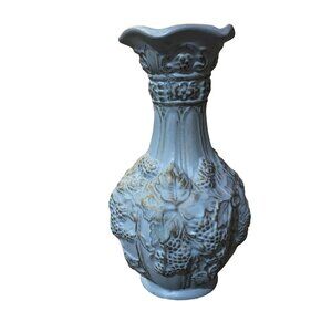 Vintage 1971 Blue Gold Grapevine Vase Studio Art 10” Used